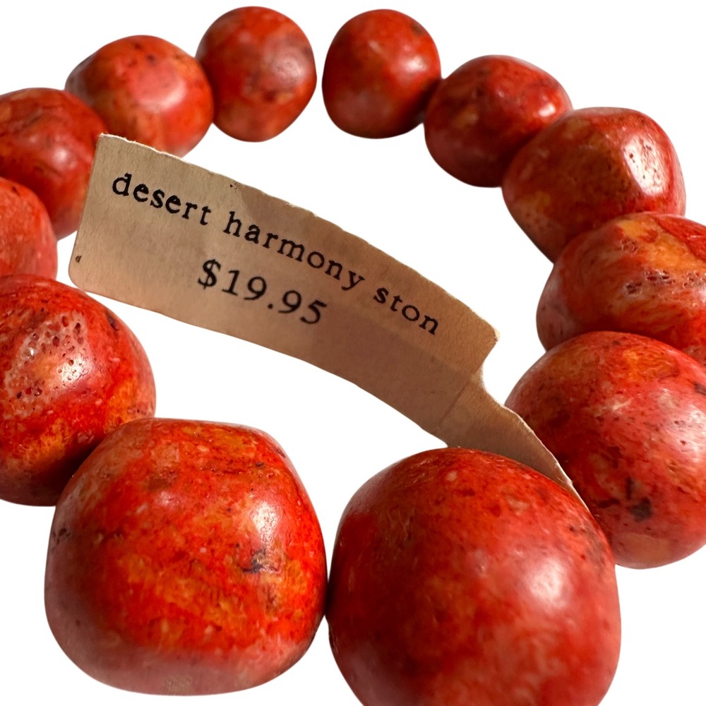 Desert Harmony Bead Bracelet Red Stone Chunky Stretch Statement Jewelry NEW